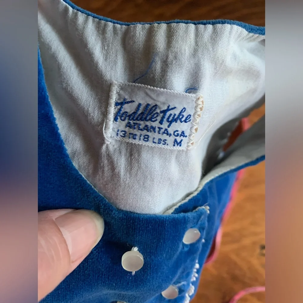 Vintage Toddle Tyke 2 Piece Blue Velvet Baby Outfit 6 Months Nostalgia Infant